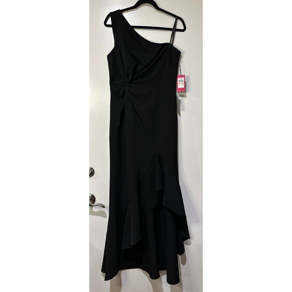 Vince Camuto Ruffle Detail One-Shoulder High-Low Gown Black Size 12 NWT Elegant - Picture 2 of 14